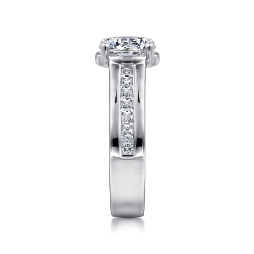14K White Gold Wide Band Round Diamond Engagement Ring