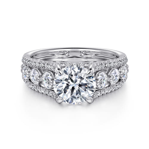 14K White Gold Wide Band Round Diamond Engagement Ring 14K White Gold Wide Band Round Diamond Engagement Ring