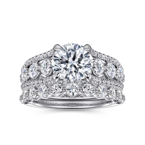 14K White Gold Wide Band Round Diamond Engagement Ring 14K White Gold Wide Band Round Diamond Engagement Ring
