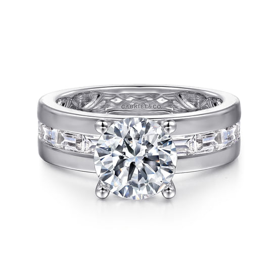 Gabriel - 14K White Gold Wide Band Round Diamond Engagement Ring