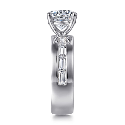 14K White Gold Wide Band Round Diamond Engagement Ring
