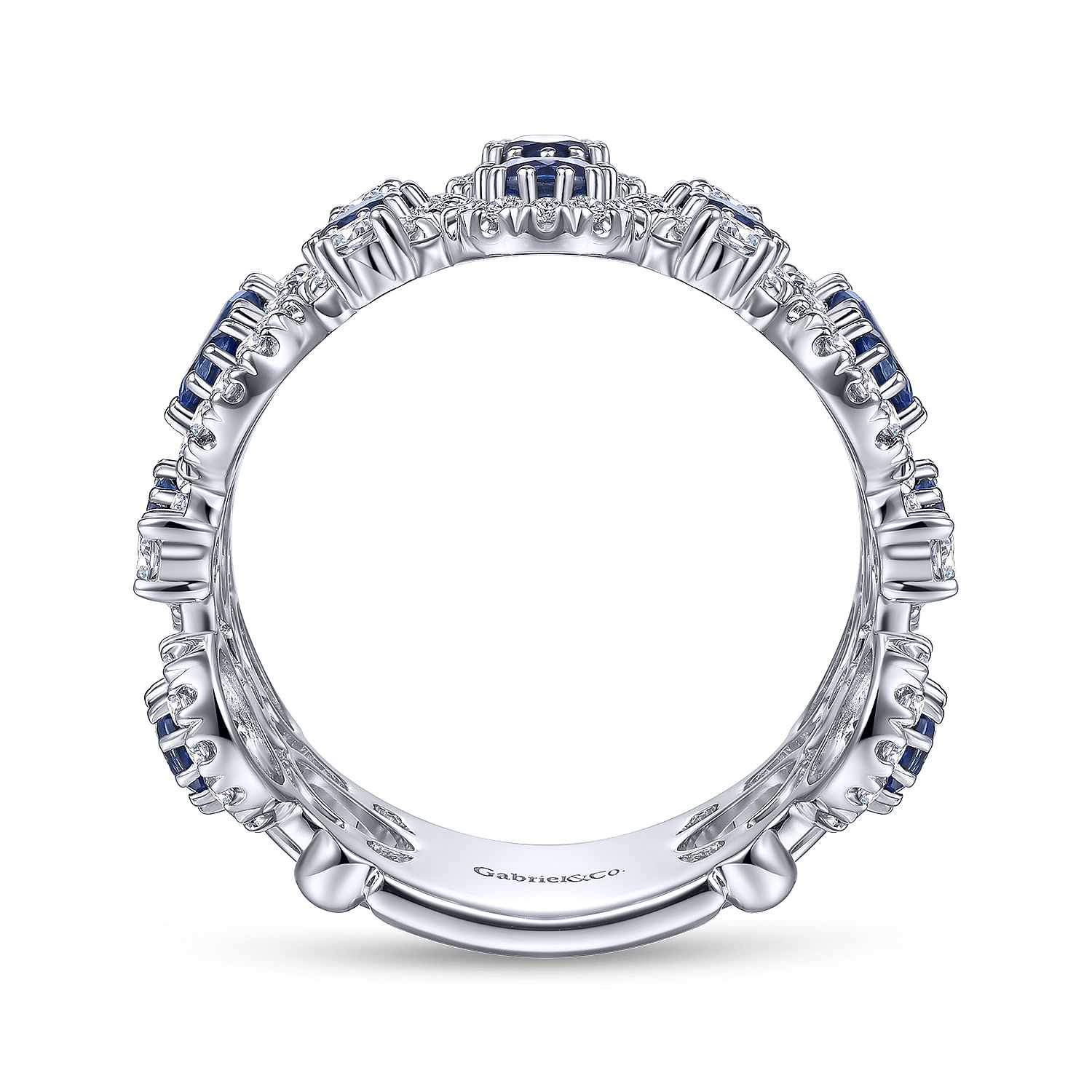 14K White Gold Wide Band Sapphire and Diamond Halo Ring