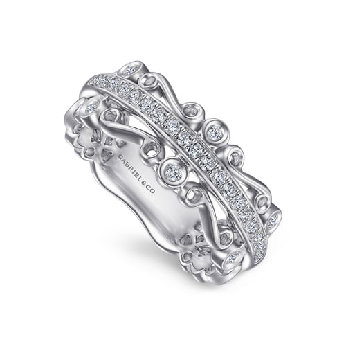14K White Gold Wide Diamond Anniversary Band
