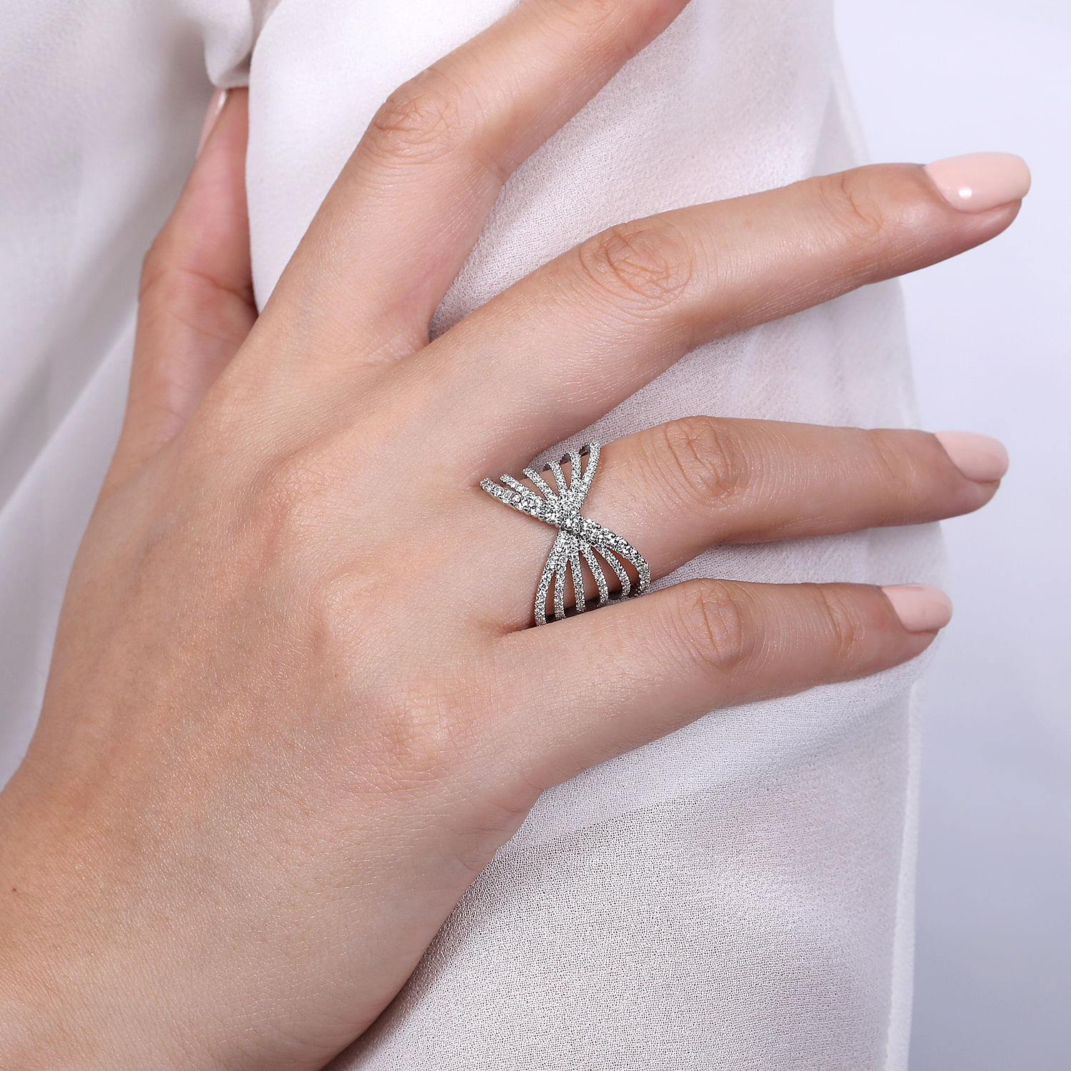 14K White Gold Wide Diamond Intersecting Statement Ring