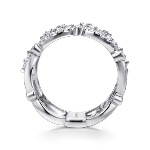 14K White Gold Wide Diamond Leaf Statement Ring 