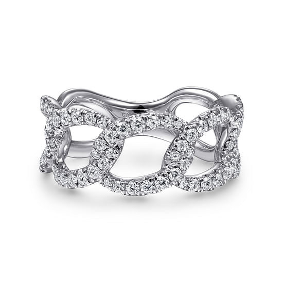 Gabriel - 14K White Gold Wide Diamond Open Link Ring