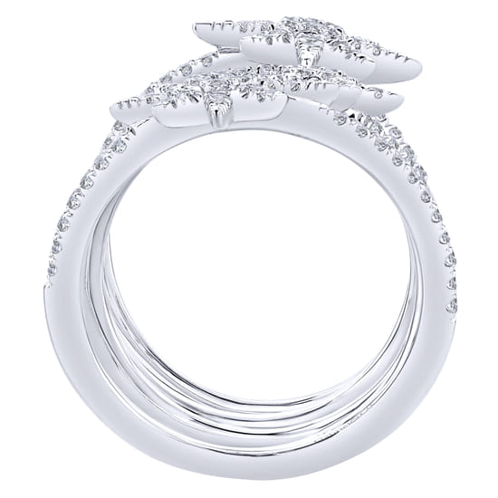14K White Gold Wide Open Diamond Band and Star Station Statement Ring angle 2