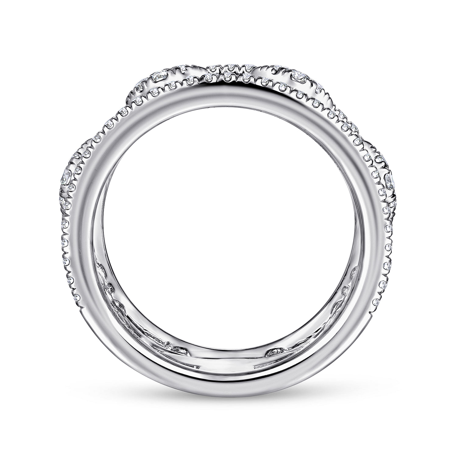 14K White Gold Wide Open Diamond Pattern Ring