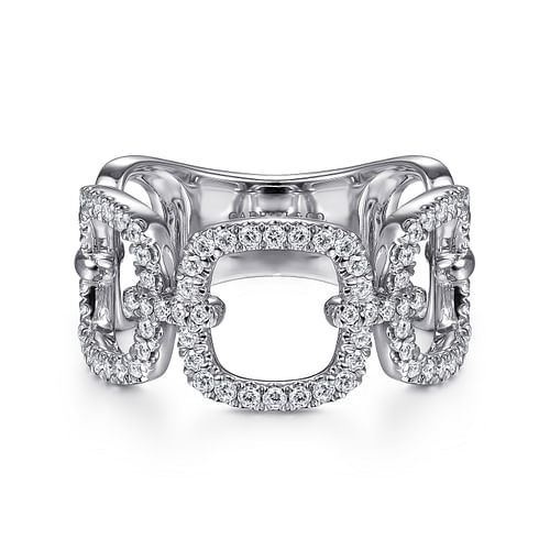 14K White Gold Wide Open Diamond Square Ring