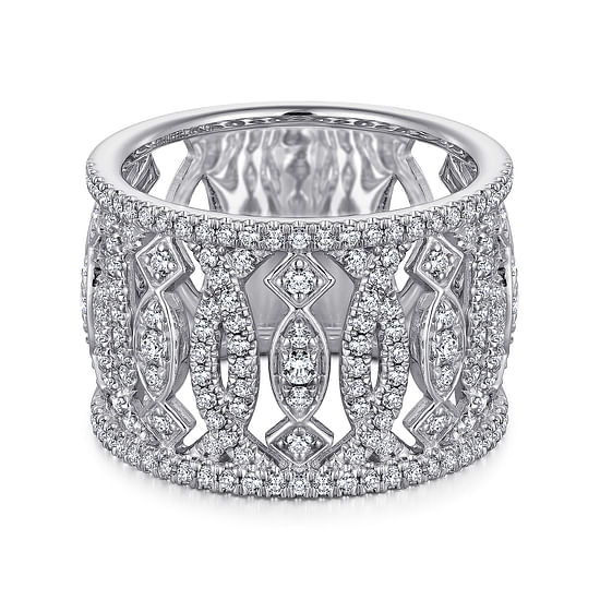 Gabriel - 14K White Gold Wide Open Pattern Diamond Ring