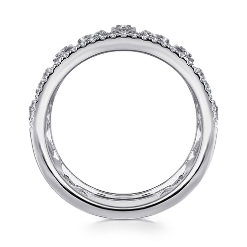 14K White Gold Wide Open Pattern Diamond Ring