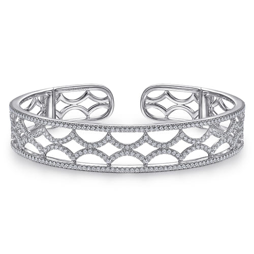 14K White Gold Wide Zig Zag Diamond Cuff Bracelet