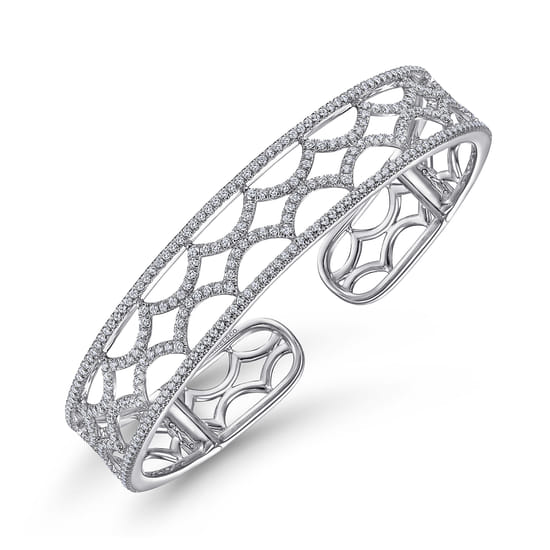 14K White Gold Wide Zig Zag Diamond Cuff Bracelet angle 2