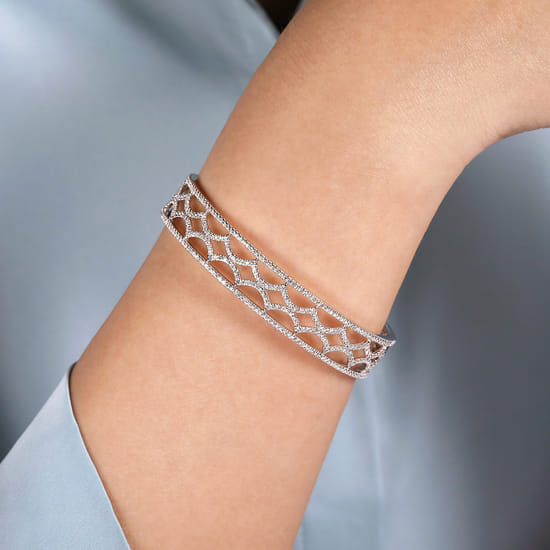 14K White Gold Wide Zig Zag Diamond Cuff Bracelet angle 4