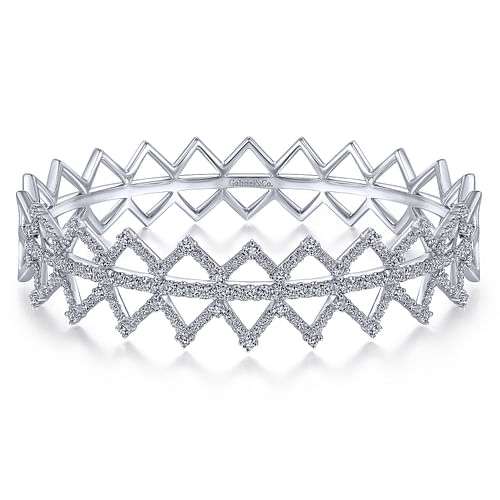 14K White Gold Zig Zag Diamond Bangle