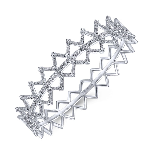 14K White Gold Zig Zag Diamond Bangle