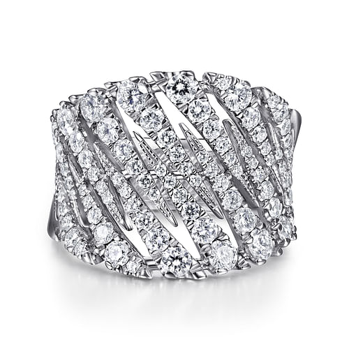 14K White Gold Zig Zag Diamond Spike Ring