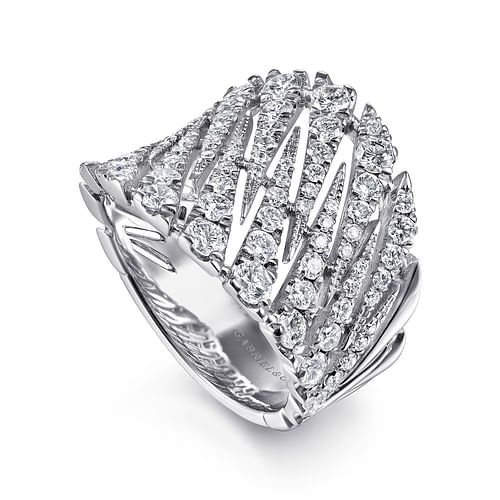 14K White Gold Zig Zag Diamond Spike Ring