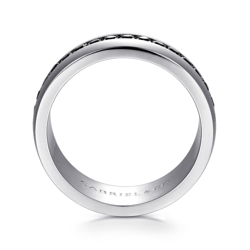 14K White Gold and Black Diamond Men's Band in High Polished Finish