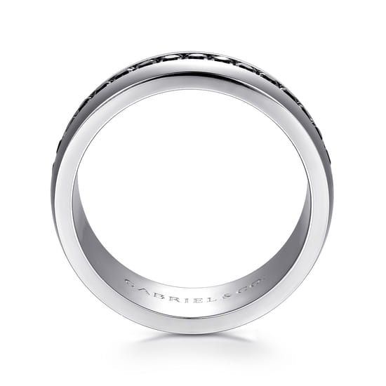14K White Gold and Black Diamond Men's Band in High Polished Finish angle 2