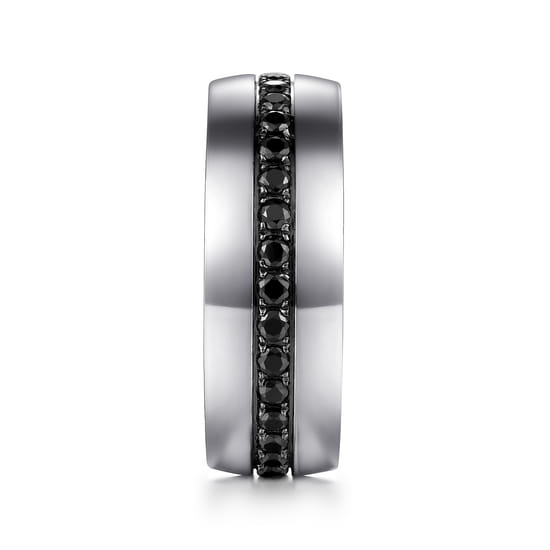 14K White Gold and Black Diamond Men's Band in High Polished Finish angle 4