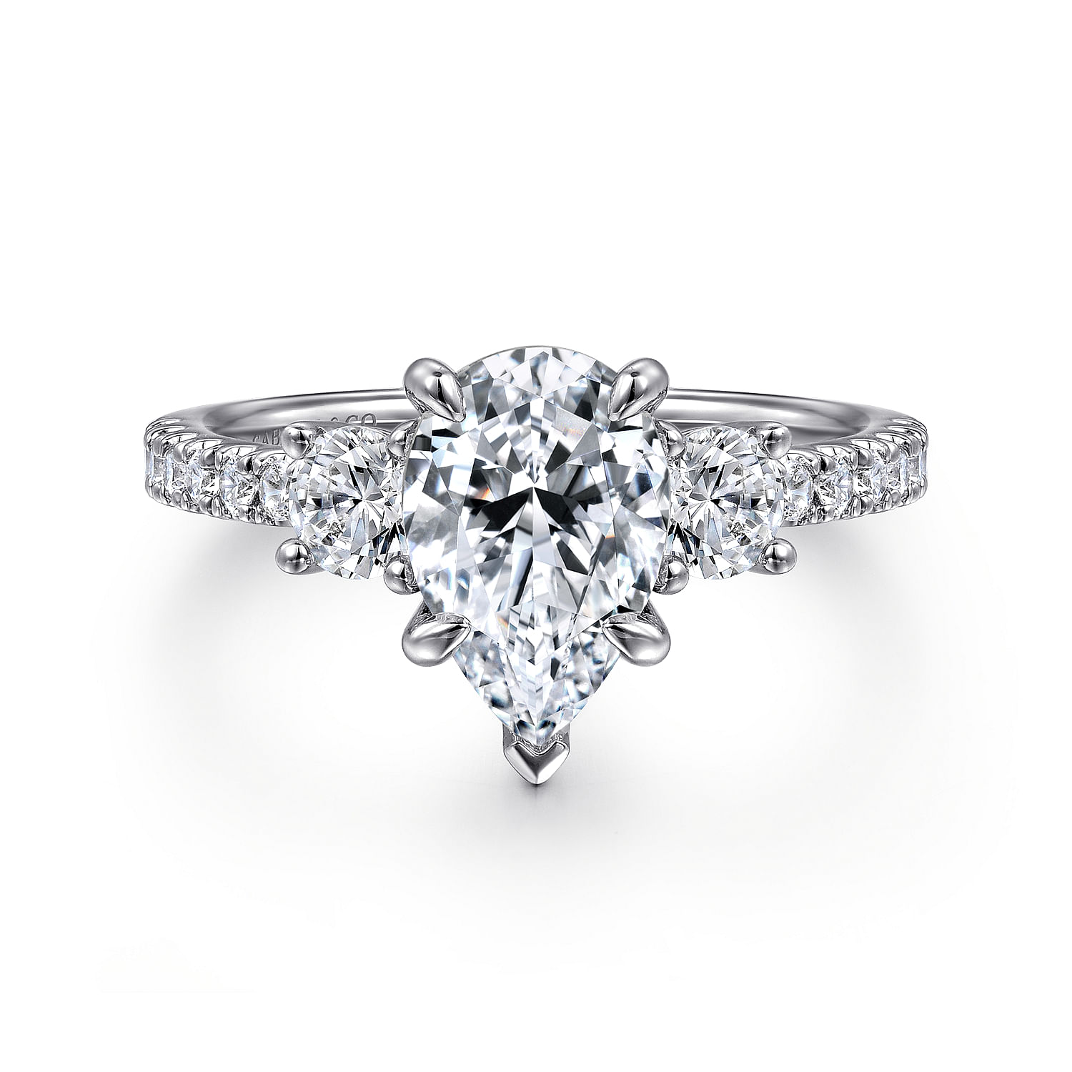 Gabriel - 14K White Pear Shape Three Stone Diamond Engagement Ring