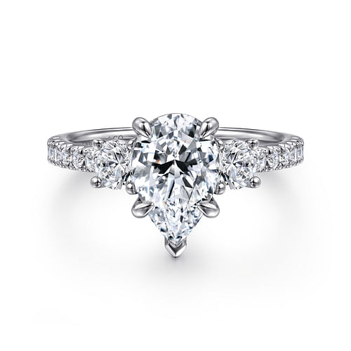 14K White Pear Shape Three Stone Diamond Engagement Ring