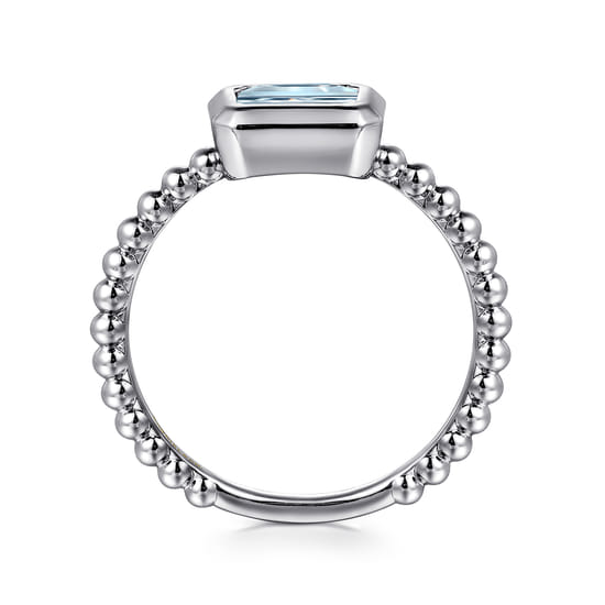 14K White Plain Gold Bujukan And Aquamarine Stackable Promise Ring angle 2