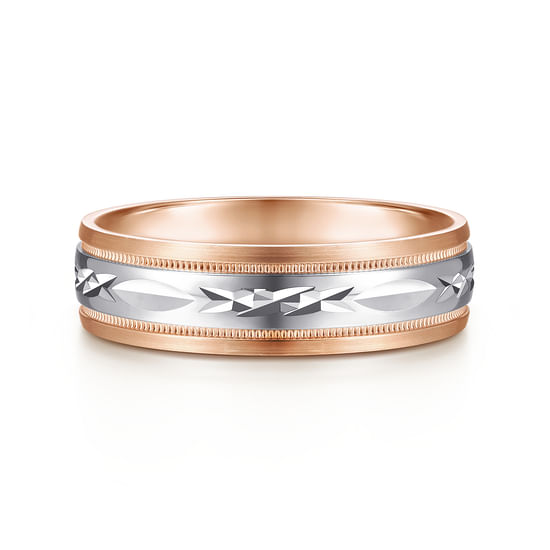 Gabriel - 14K White-Rose 6mm - Engraved Men's Wedding Band in Satin Finish
