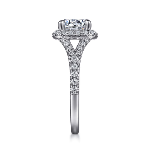 14K White-Rose Gold  Cushion Halo Round Diamond Engagement Ring