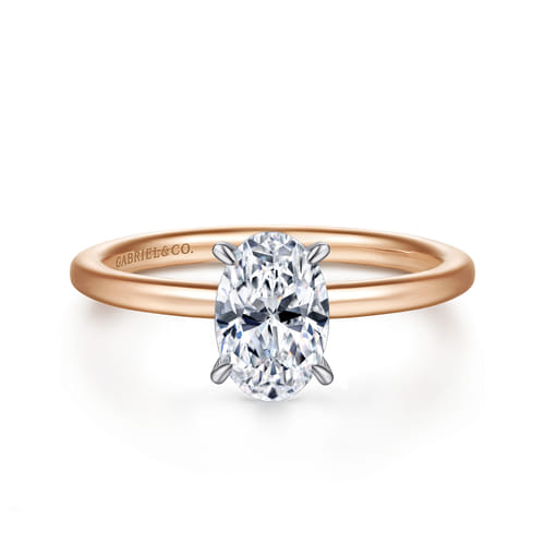 14K White-Rose Gold  Oval Diamond Engagement Ring