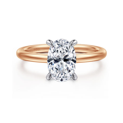 14K White-Rose Gold  Oval Diamond Engagement Ring