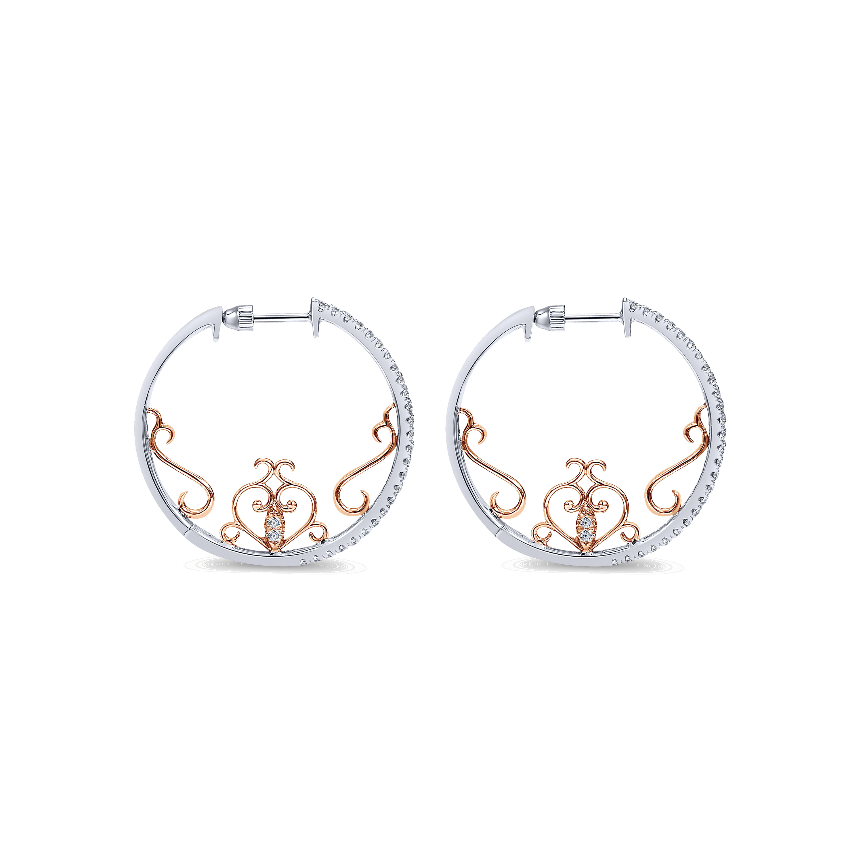 14K White-Rose Gold 25mm Diamond Earrings