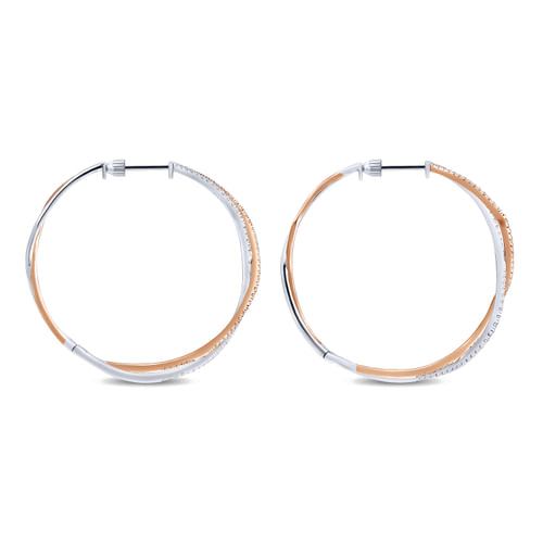 14K White-Rose Gold 40mm Round Twisted Diamond Intricate Hoop Earrings