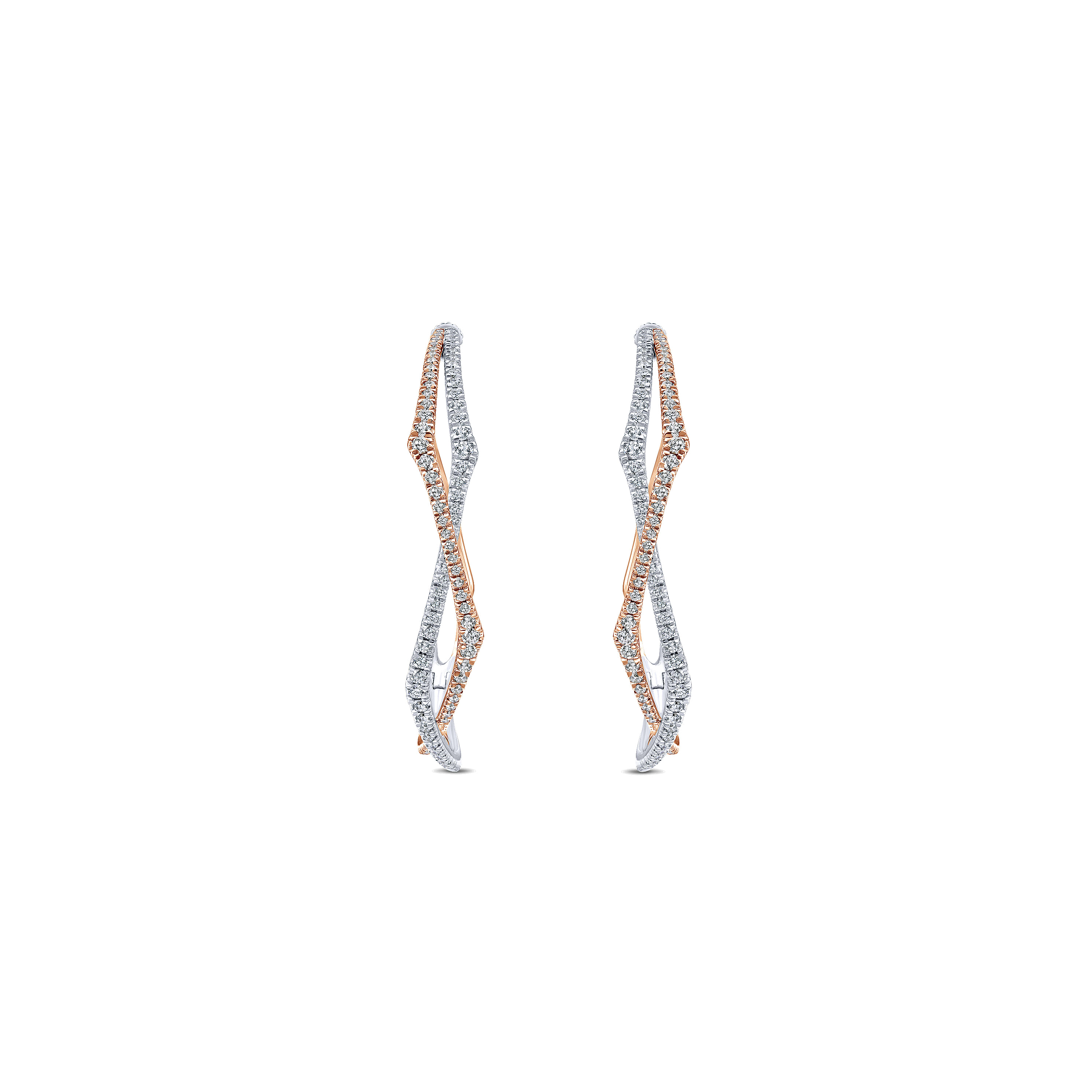 14K White-Rose Gold 40mm Round Twisted Diamond Intricate Hoop Earrings