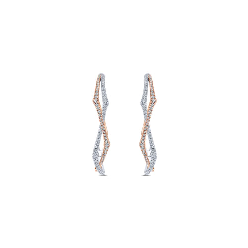 14K White-Rose Gold 40mm Round Twisted Diamond Intricate Hoop Earrings