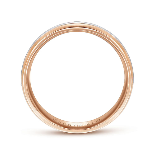 14K White-Rose Gold 6mm - Two Tone Men's Wedding Band in Satin Finish