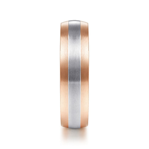 14K White-Rose Gold 6mm - Two Tone Men's Wedding Band in Satin Finish