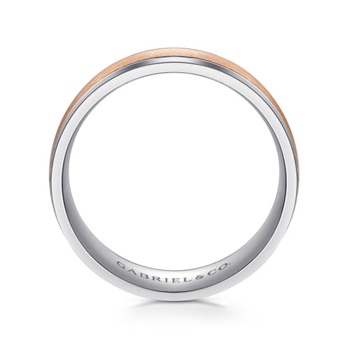 14K White-Rose Gold 7mm - Men's Wedding Band in Satin Finish