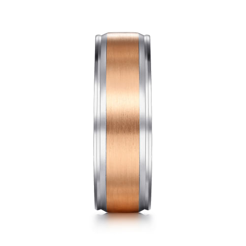 14K White-Rose Gold 7mm - Men's Wedding Band in Satin Finish