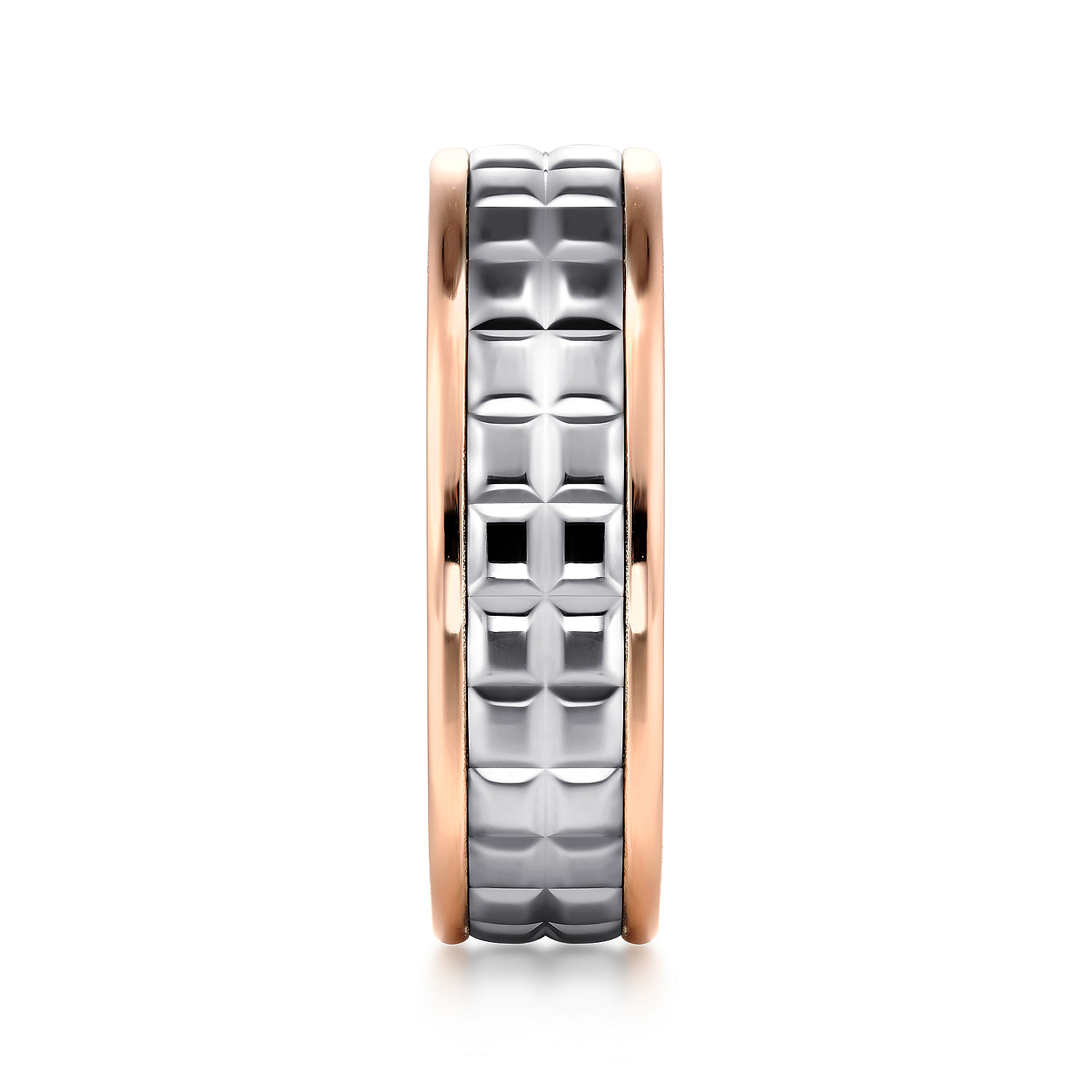 14K White-Rose Gold 7mm - Square Inlay Men's Two Tone Wedding Band 