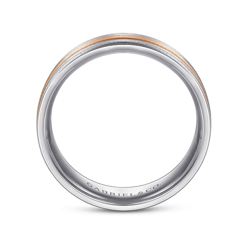 14K White-Rose Gold 7mm - Three Row Satin Finish Men's Wedding Band in Two Tone