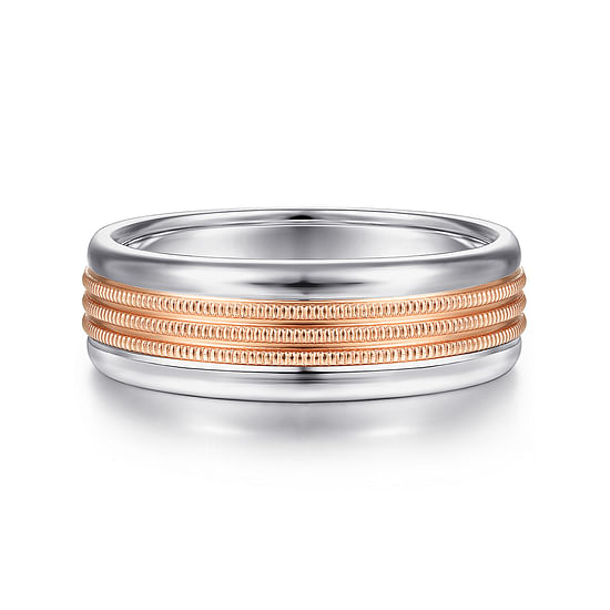 Gabriel - 14K White-Rose Gold 7mm - Two Tone Men's Wedding Band in High Polished Finish