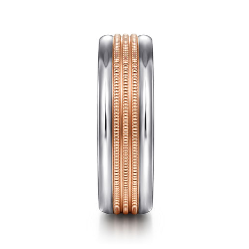 14K White-Rose Gold 7mm - Two Tone Men's Wedding Band in High Polished Finish