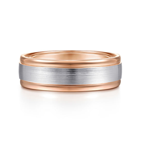 Gabriel - 14K White-Rose Gold 7mm - Two Tone Men's Wedding Band in Satin Finish