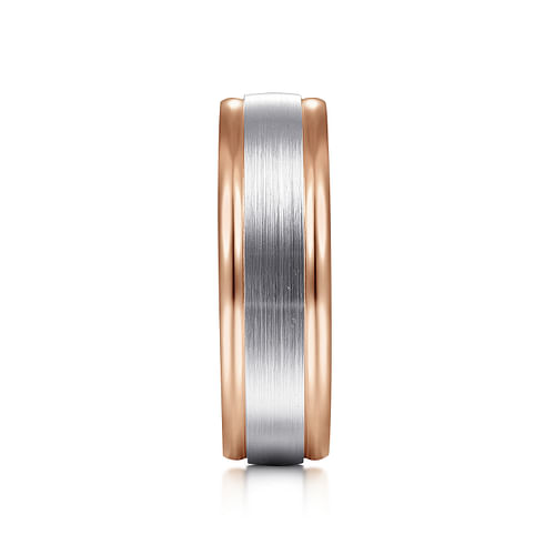 14K White-Rose Gold 7mm - Two Tone Men's Wedding Band in Satin Finish