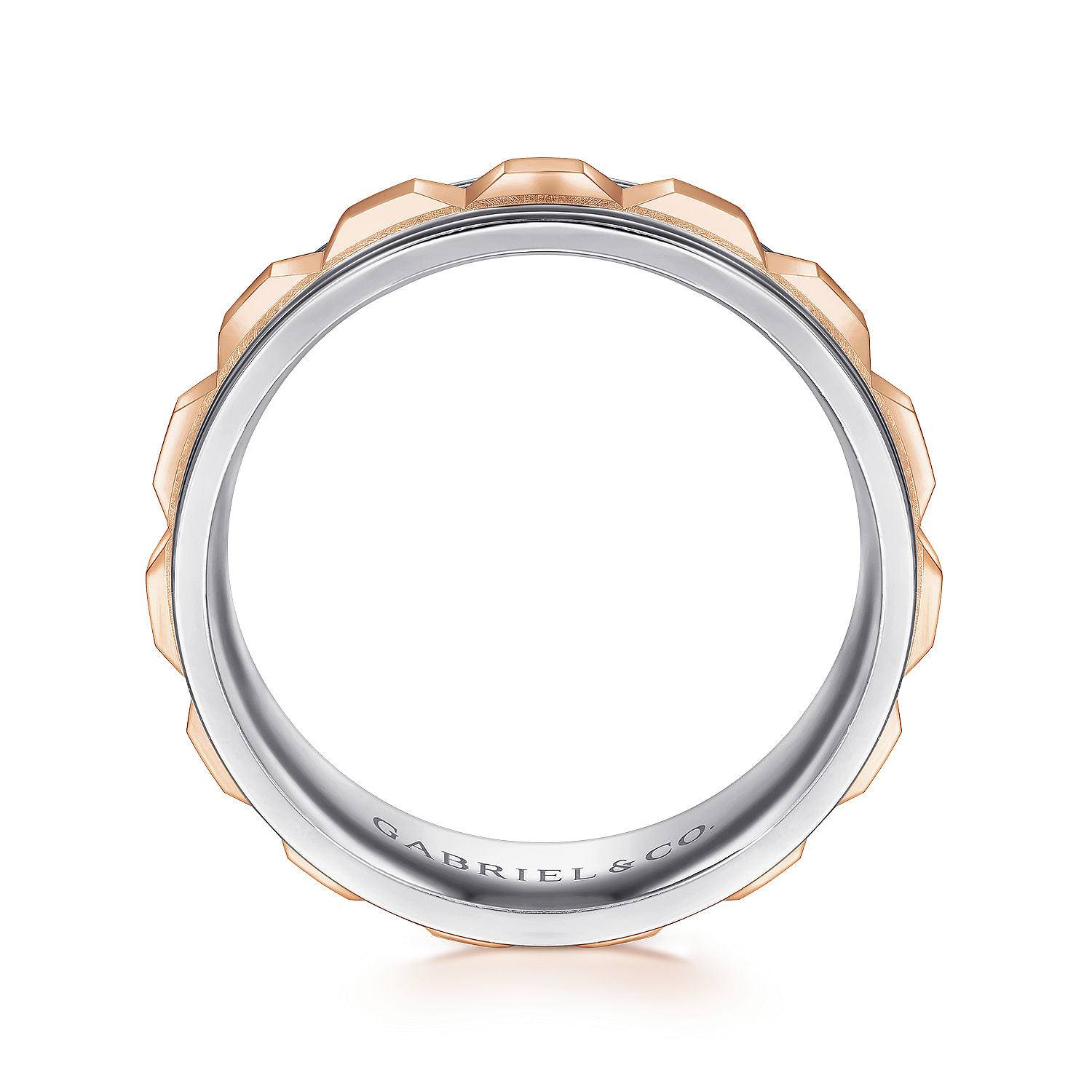 14K White-Rose Gold 8mm - Grommet Inlay Men's Two Tone Wedding Band