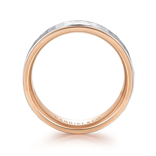 14K White-Rose Gold 8mm - Hammered Men's Wedding Band