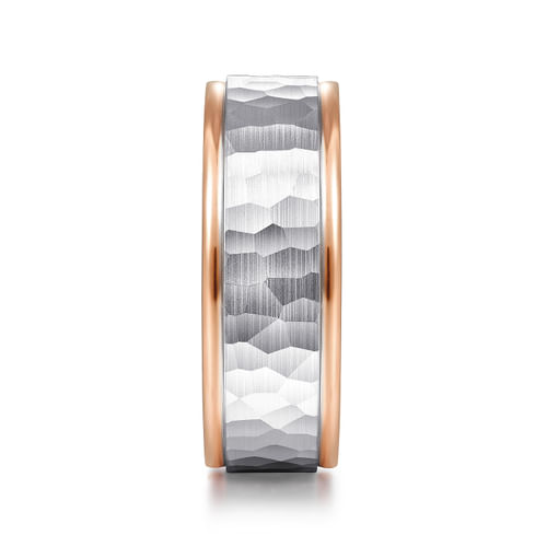 14K White-Rose Gold 8mm - Hammered Men's Wedding Band