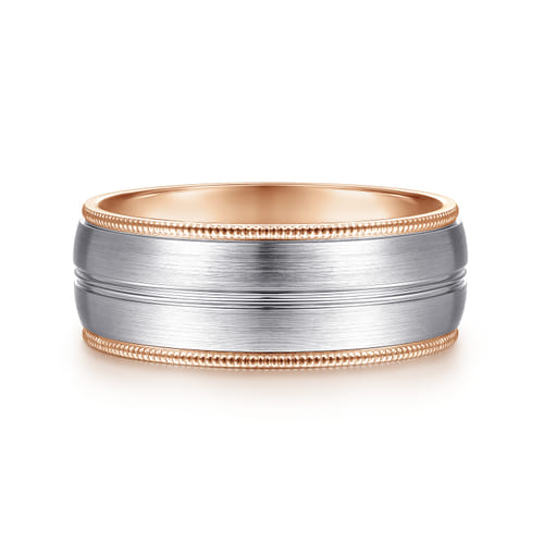 14K White-Rose Gold 8mm - Men's Wedding Band in Satin Finish 14K White-Rose Gold 8mm - Men's Wedding Band in Satin Finish